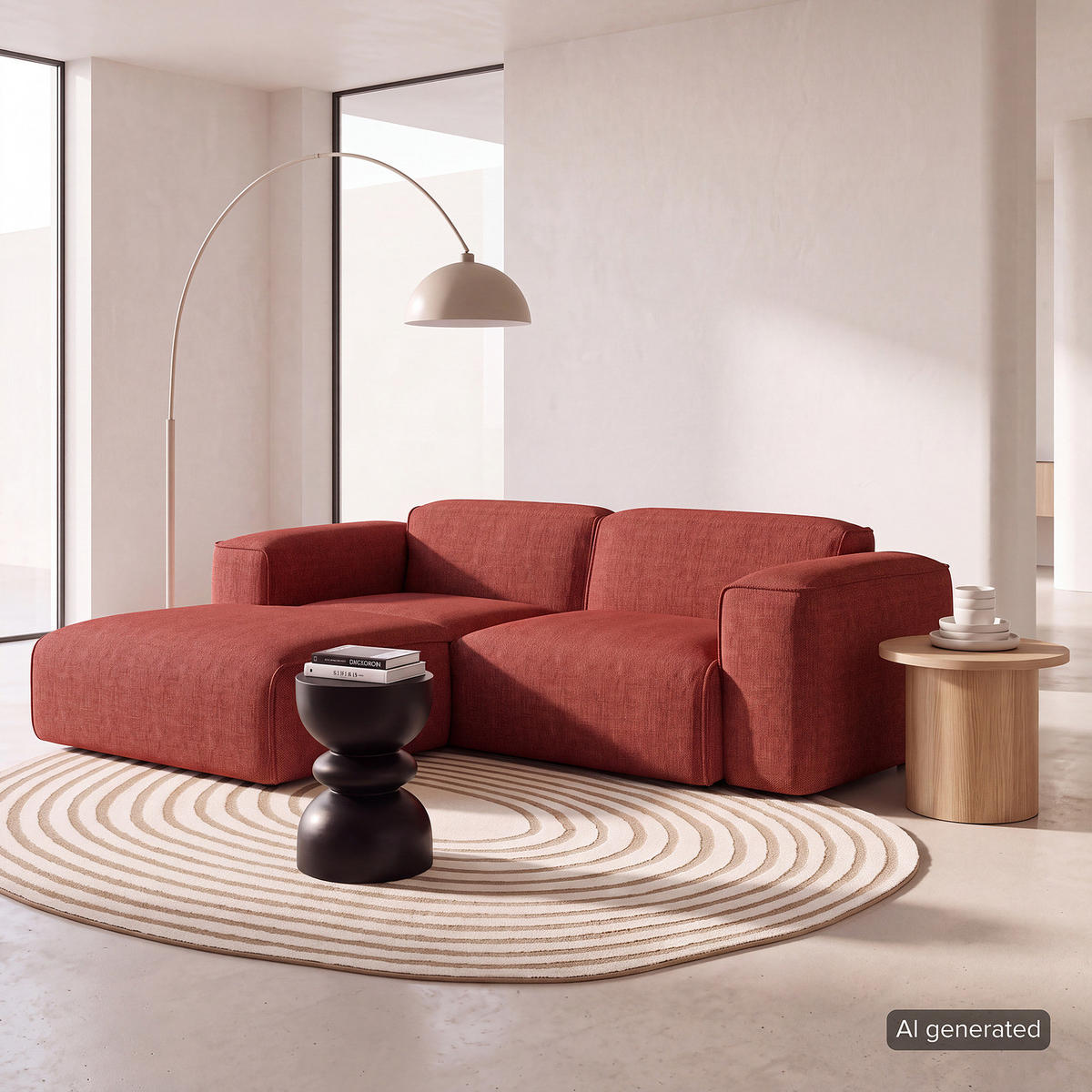 ECKSOFA mit XL-Longchair - Rot/Schwarz, Kunststoff/Textil (260/171cm) - home24