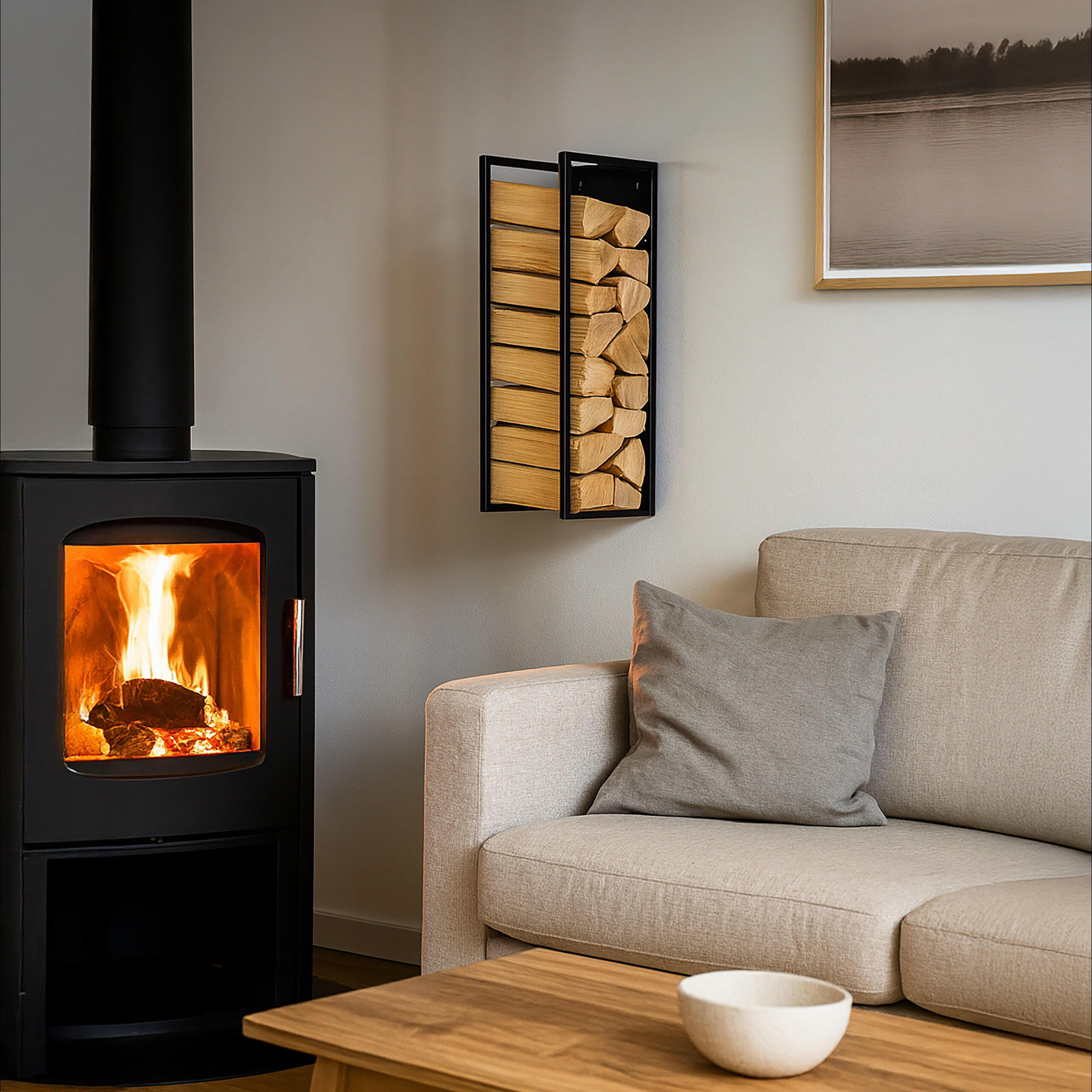 KAMINHOLZREGAL - Schwarz, Metall (25/75/25cm) - Relaxdays