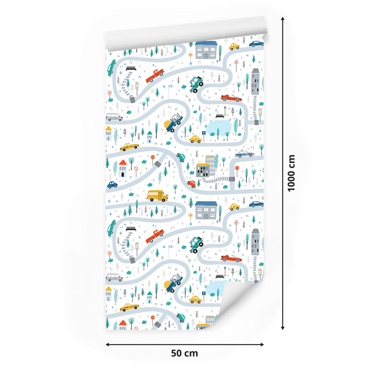 VLIESTAPETE Autos und Straßen – Bunt, Weiß – 50x1000 cm - Multicolor/Weiß, Papier (50/1000cm) - Muralo