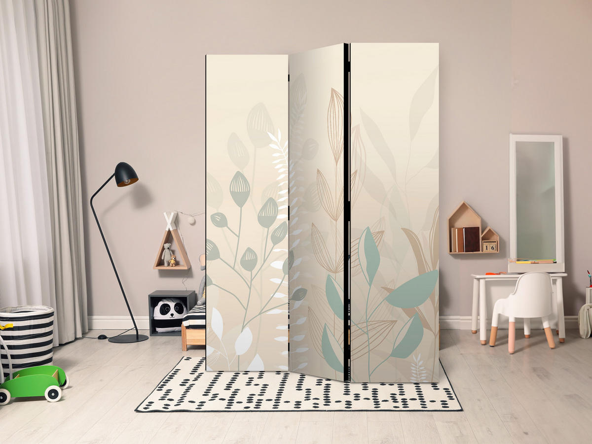 PARAVENT Beidseitig Bedruckter 3-tlg 135x172 cm Pflanzen im Boho-Stil - Beige, Holz/Textil (135/172/3cm) - Muralo