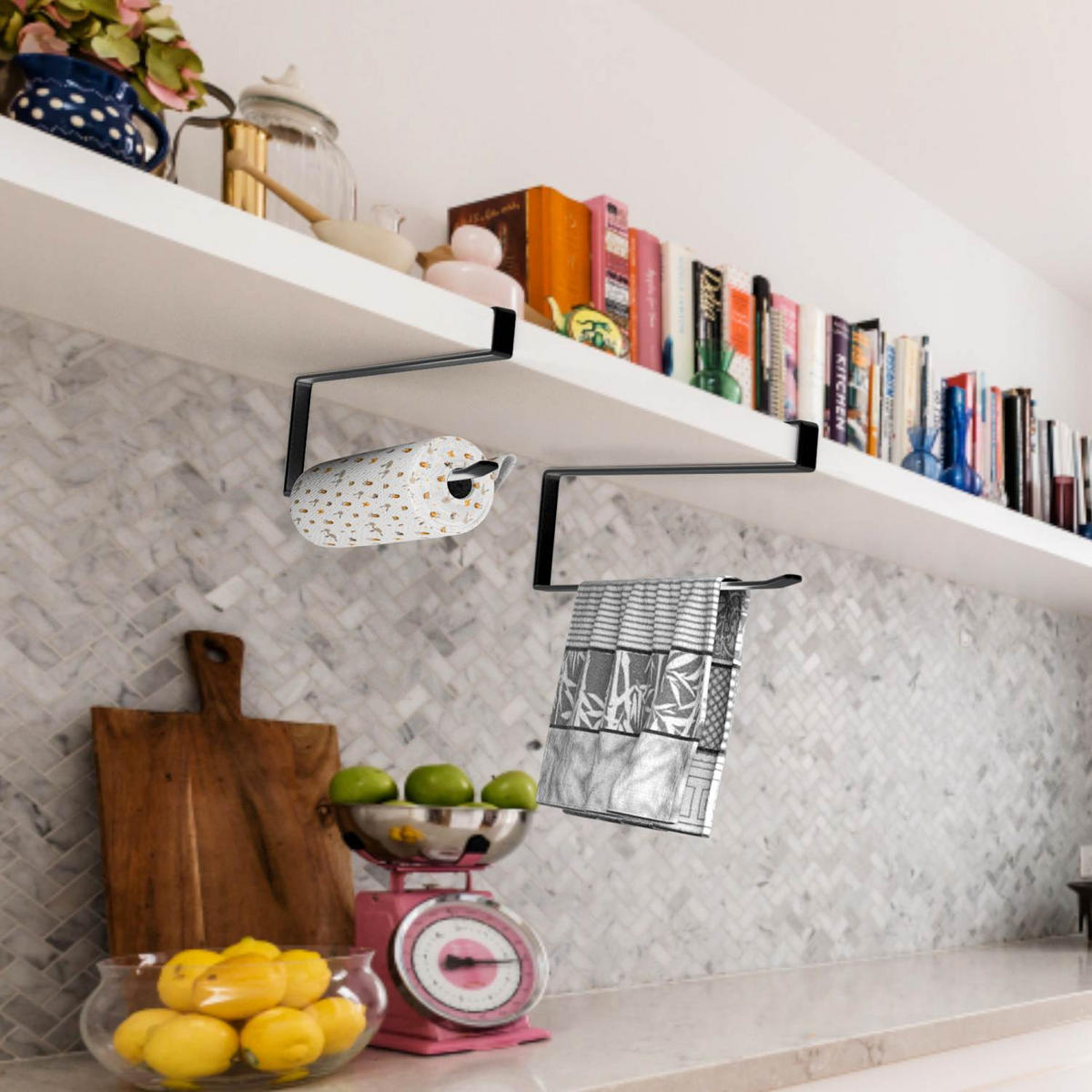 PAPIERROLLENHALTER (2-tlg. Set) - Schwarz, Metall (1.1/10/26cm) - Intirilife