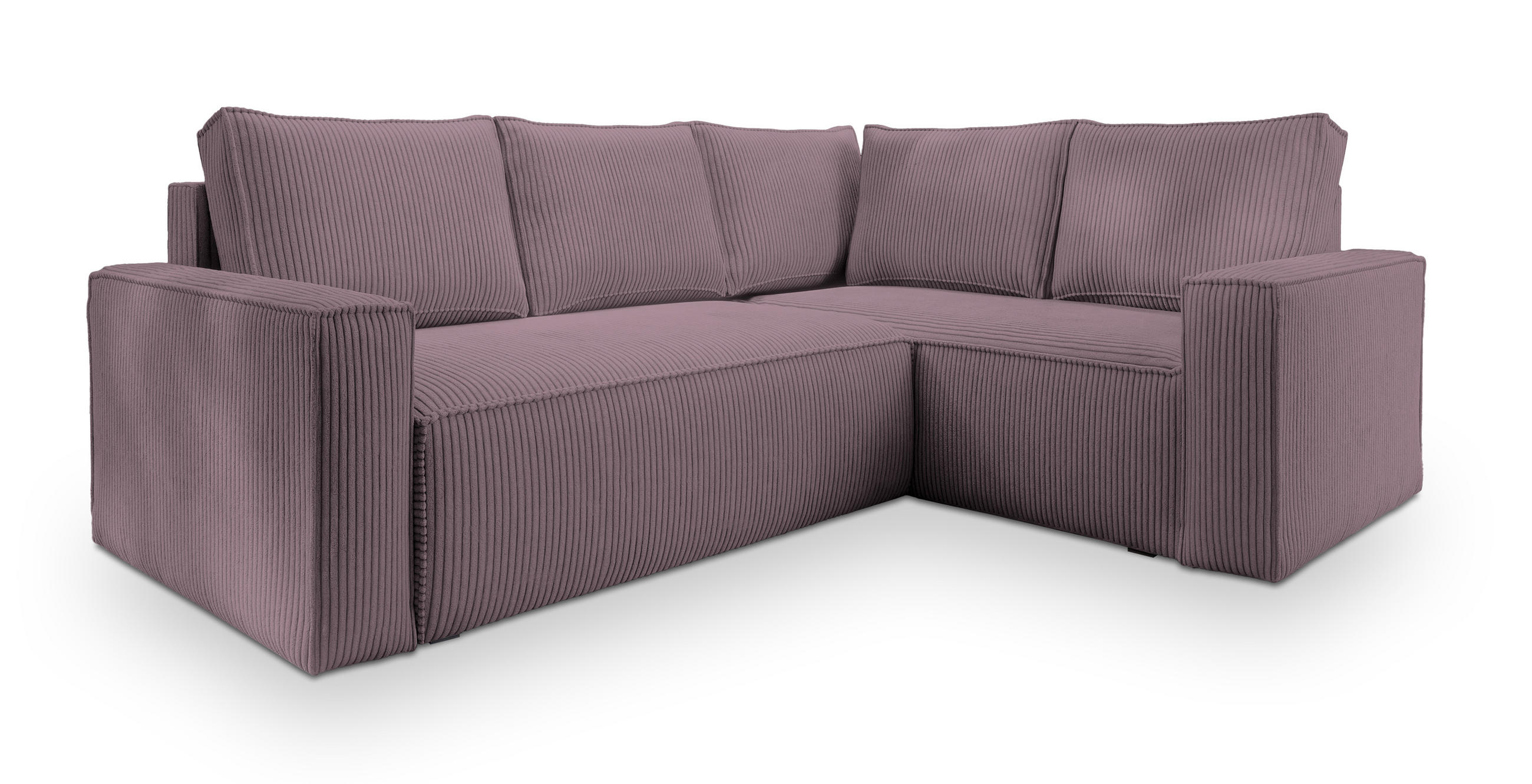 ECKSOFA ESTANO R-S Lila Kordstoff mit Schlaffunktion - Lila, Holz (230/158cm) - MASSENO