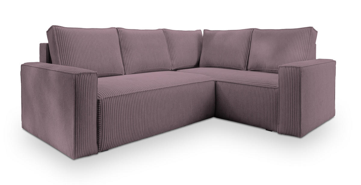 ECKSOFA ESTANO R-S Lila Kordstoff mit Schlaffunktion - Lila, Holz (230/158cm) - MASSENO