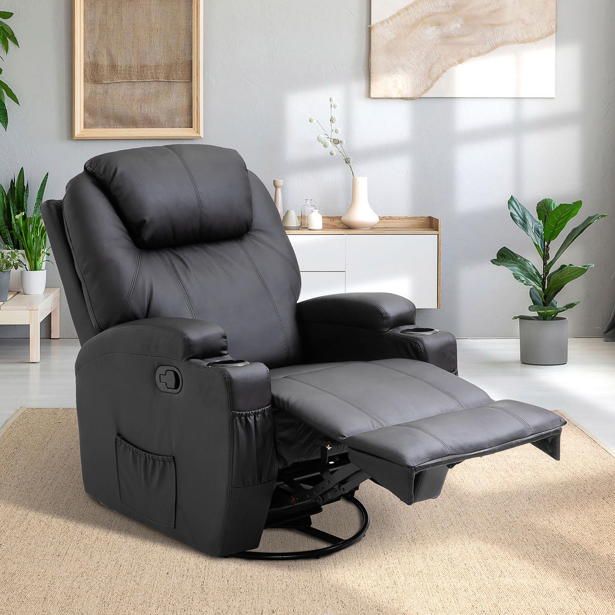 MASSAGESESSEL Fernsehsessel Elektrisch Relaxsessel 5 Massage-Modi Schwarz - Schwarz, Kunststoff/Metall (92/109/84cm) - HOMCOM