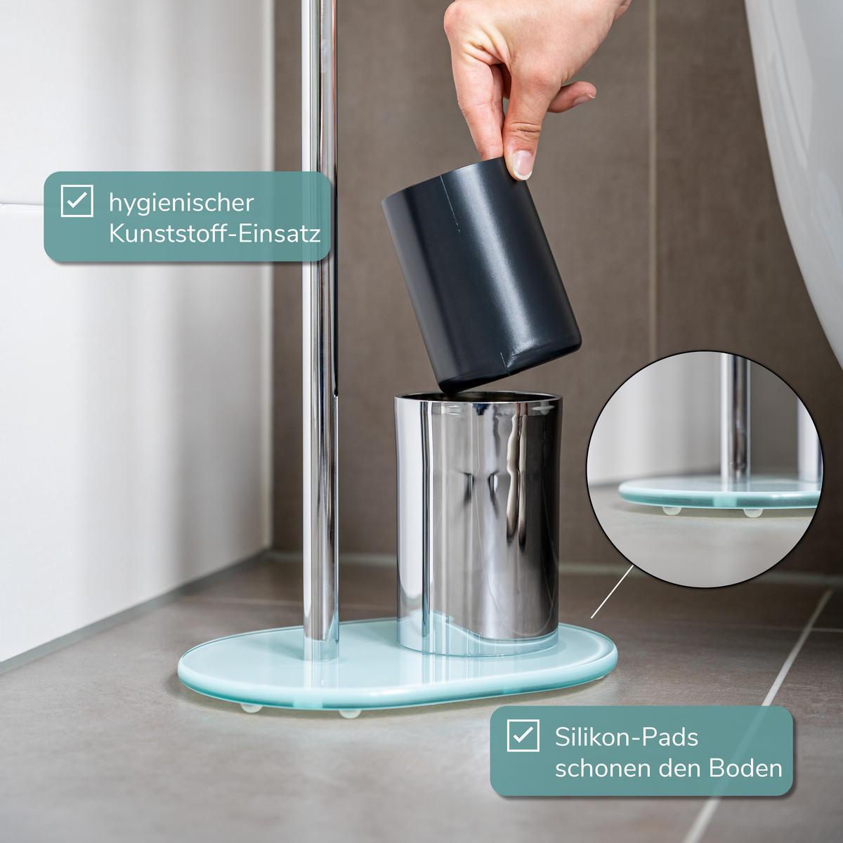 STAND-WC-GARNITUR, weiß, Edelstahl - Weiß, Metall (28.5/72.5/12cm) - bremermann