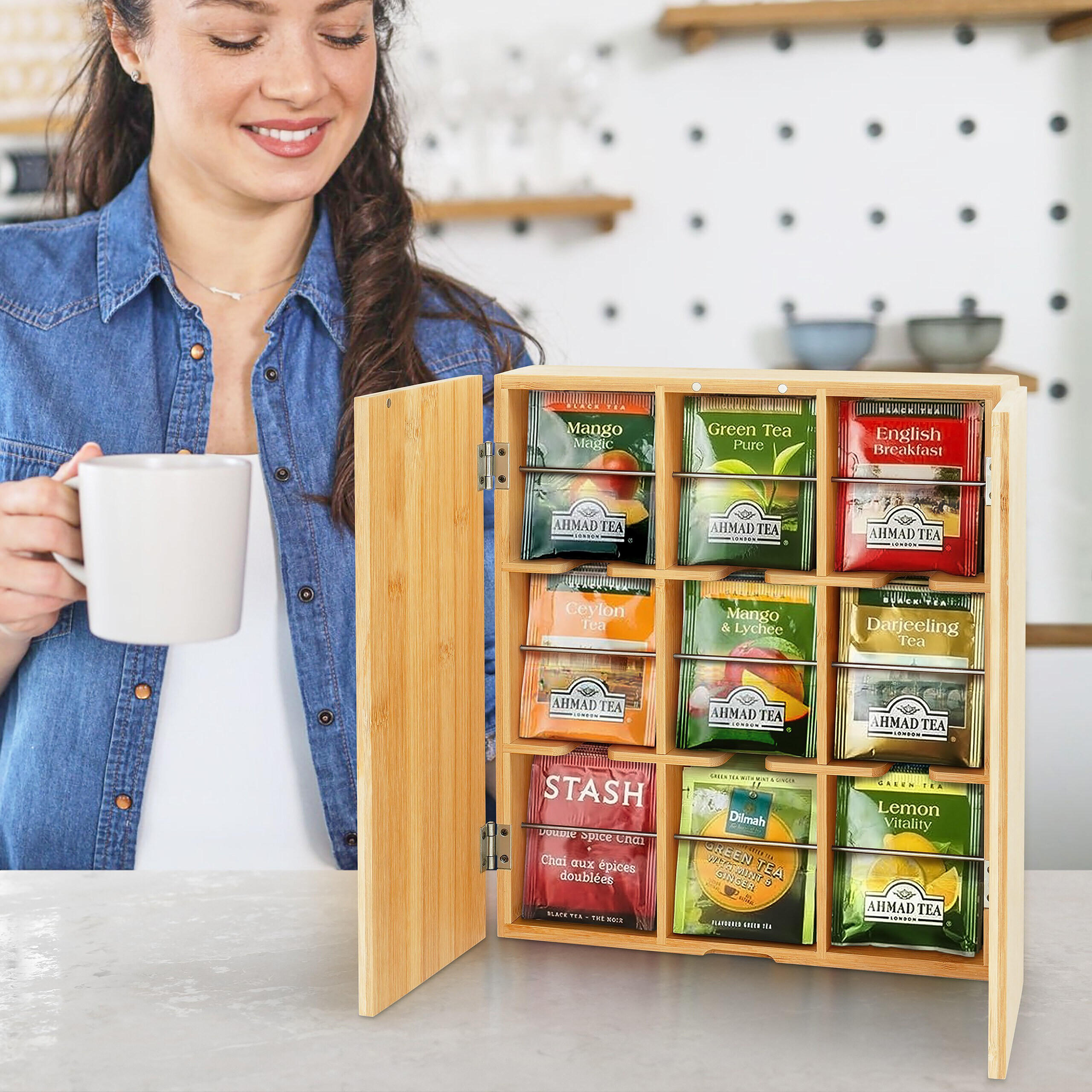 TEEBOX - Hellbraun, Holz/Metall (26.5/31/7cm) - Relaxdays