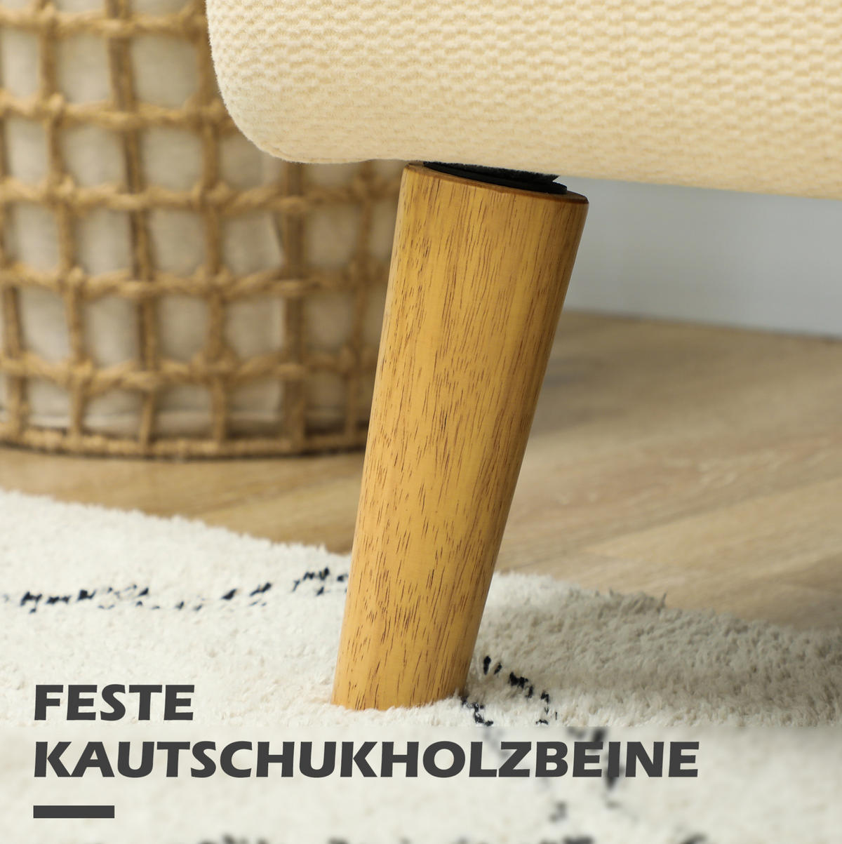 2-SITZER 130/74/79 cm Cremeweiß aus Samt mit Holzbeinen - Creme, Textil (74/79/130cm) - OKMYHOME