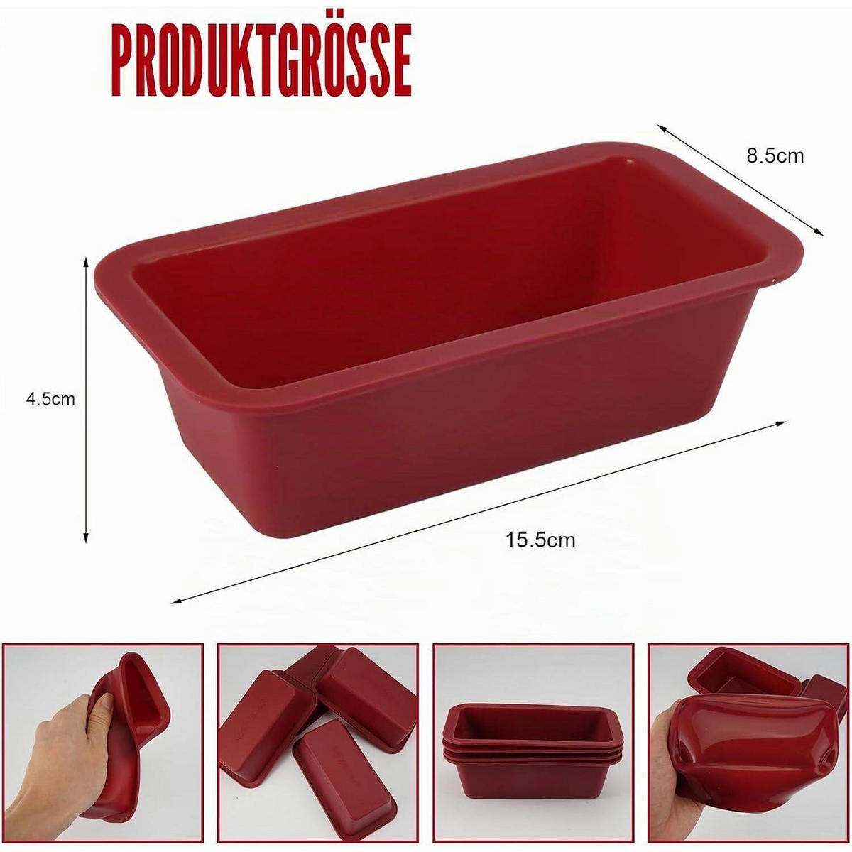 BROTBACKFORM 4-teiliges Set Silikon 15.5 x 8.5 x 4.5 cm - Bordeaux, Kunststoff (8.5/4.5/15.5cm)