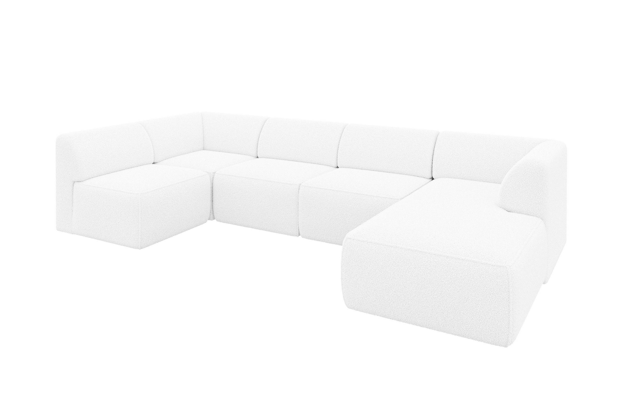 WOHNLANDSCHAFT Ottomane Rechts MOVO-L 345x180x78 cm Weiß Bouclé - Weiß, Holzwerkstoff/Kunststoff (180/78/345cm) - ALTDECOR