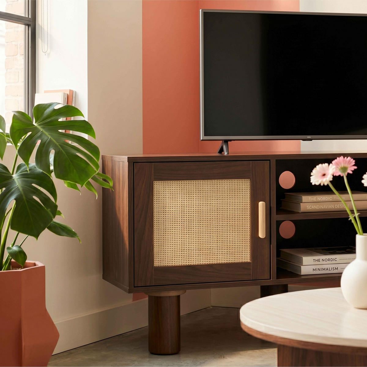 TV-STÄNDER, Dunkles Holz - Braun, Holz (120/55/54cm) - Oviala