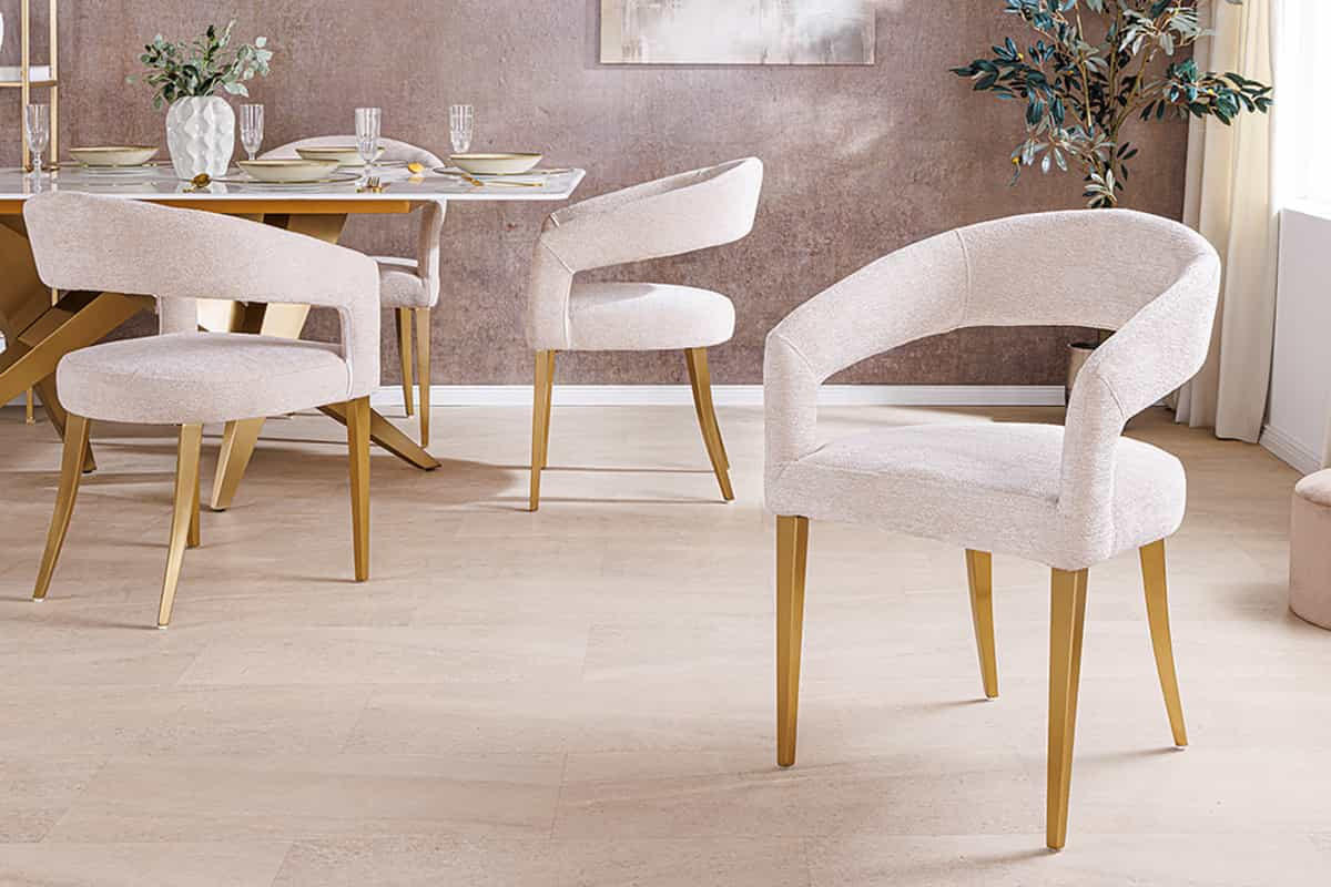 STUHL BOUTIQUE Strukturstoff Beige 80 cm - Beige/Goldfarben, Textil/Metall (56/81/54cm) - riess-ambiente