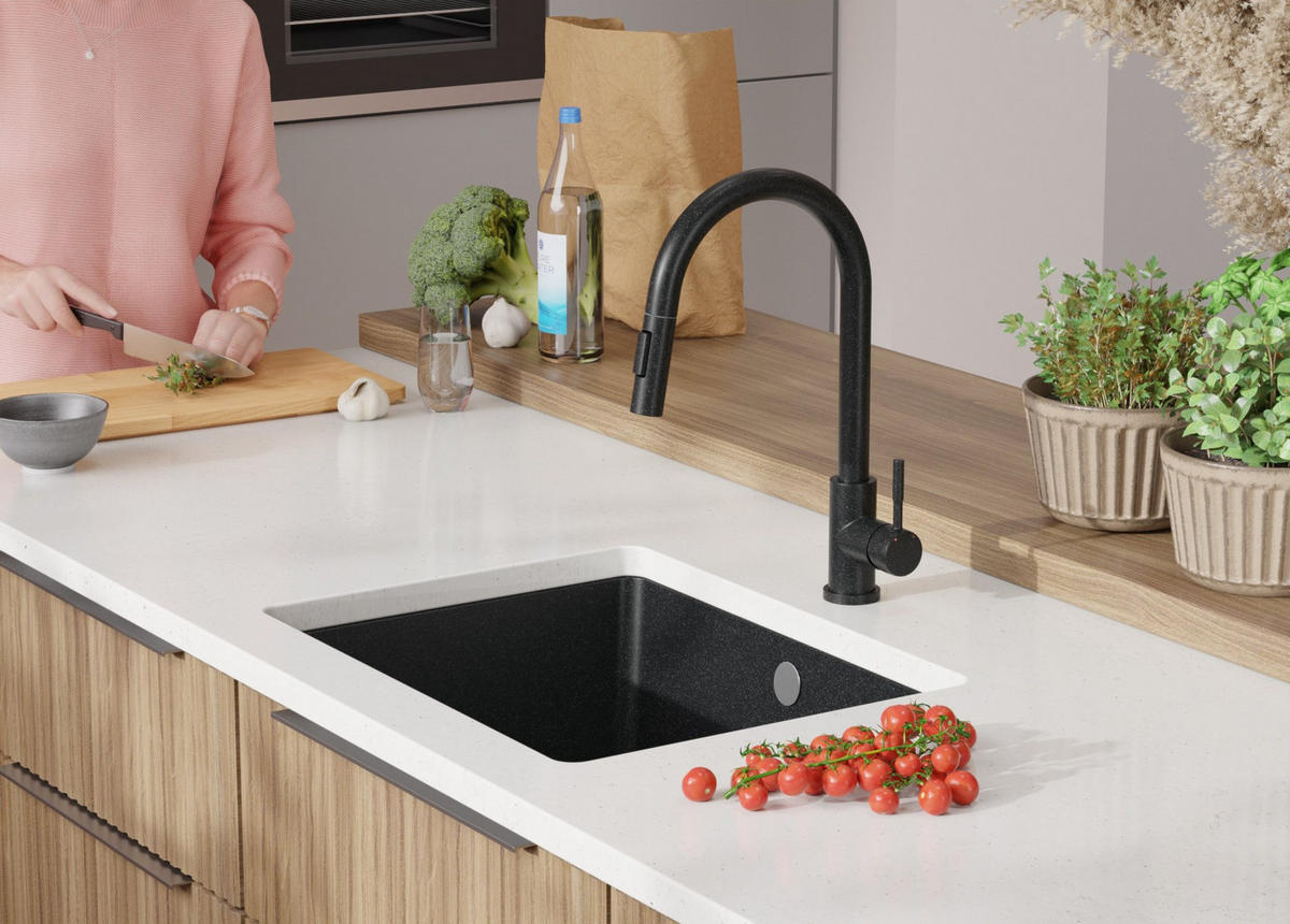 UNTERBAUSPÜLE GRANIT Venedig Easy, 2-er set Anthrazit 56/44 cm 1 Becken + Ablauf-Set ab 60er Unterschrank - Chromfarben/Anthrazit, Kunststoff (56/20/44cm) - Primagran