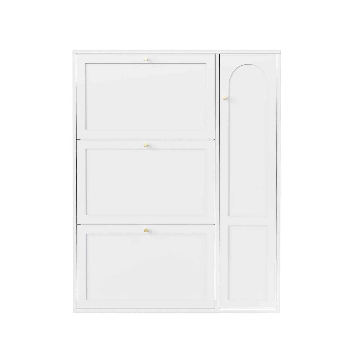 SCHUHSCHRANK mit 3 Klappen und 1 Tür 90x25x114 cm Weiß - Weiß, Holz (25/114/90cm) - Beauniv