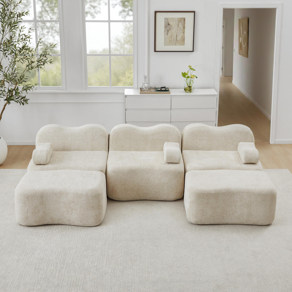 MODULARES Ecksofa mit tiefer Sitzfläche, Wellenform und flexiblem Aufbau, Beige - Beige, Textil (288/167cm) - Redom