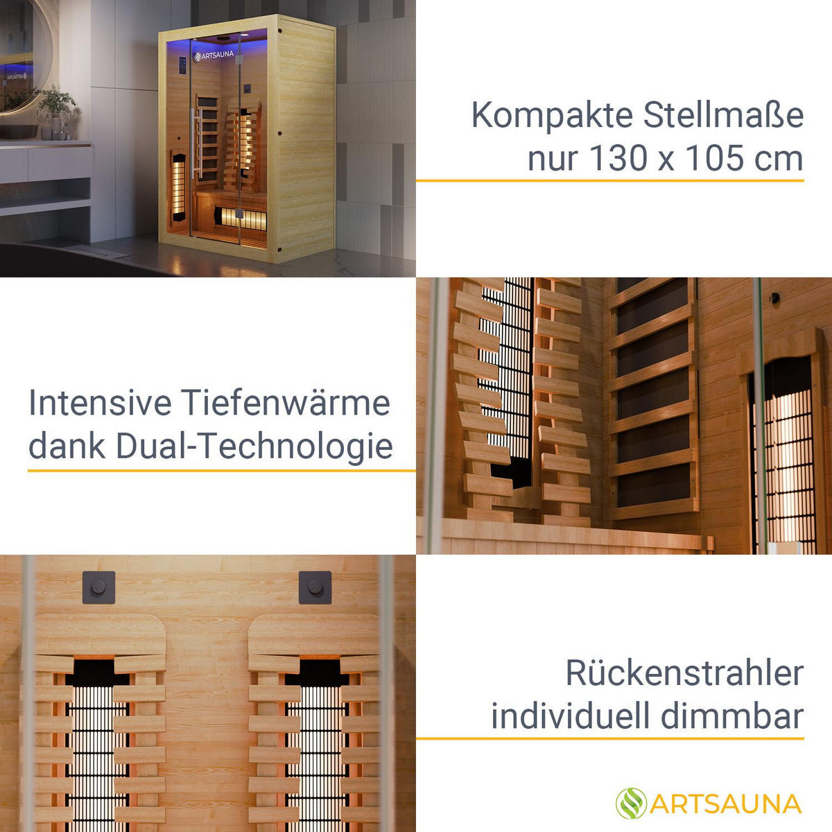 INFRAROTKABINE Kiruna130 Premium mit Dual Technologie - Naturfarben, Holz (130/190/105cm) - Artsauna