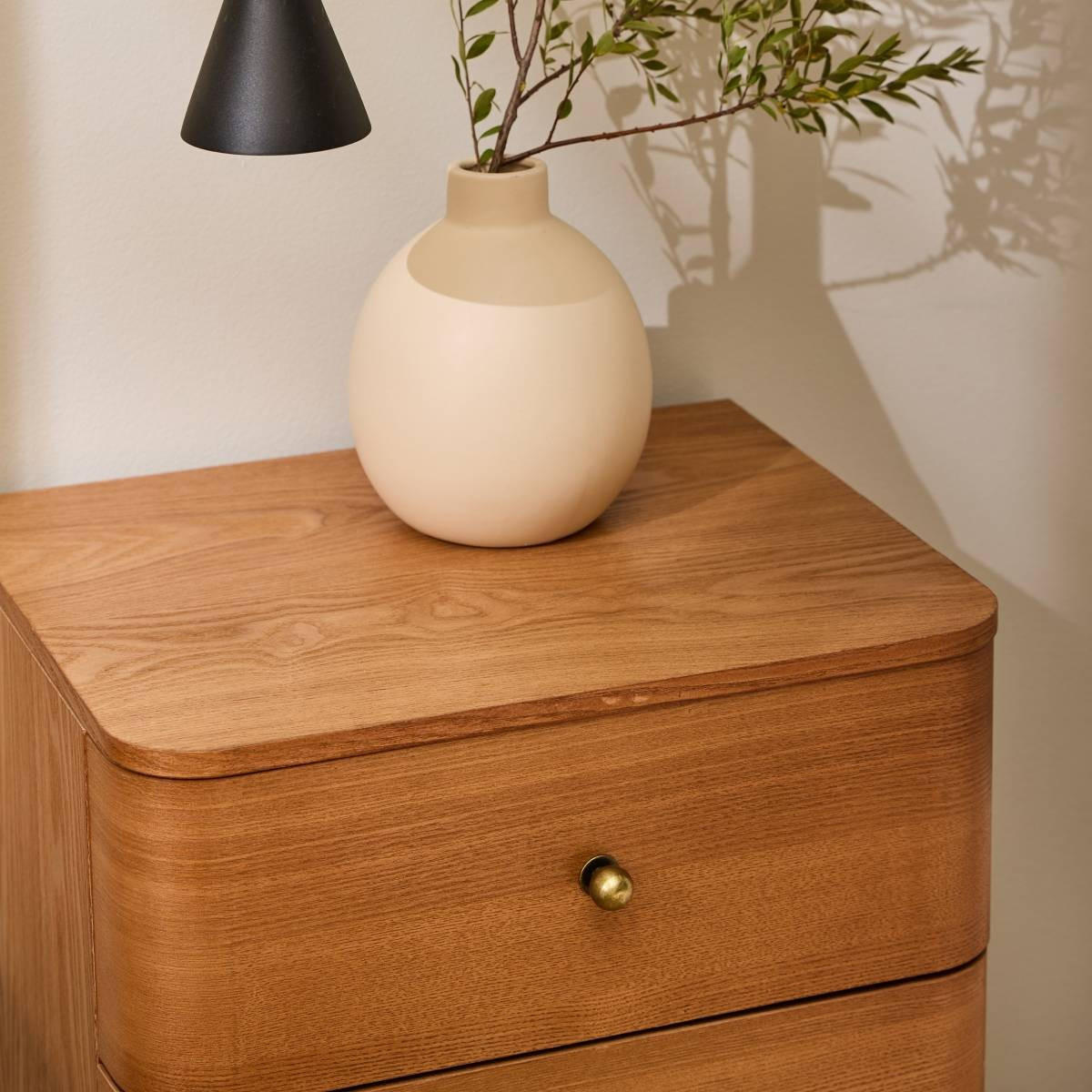 NACHTTISCH mit 3 Schubladen und abgerundeten Kantenfronten 35/71/42 cm - Eschefarben, Holzwerkstoff (35/71/48cm) - Calicosy