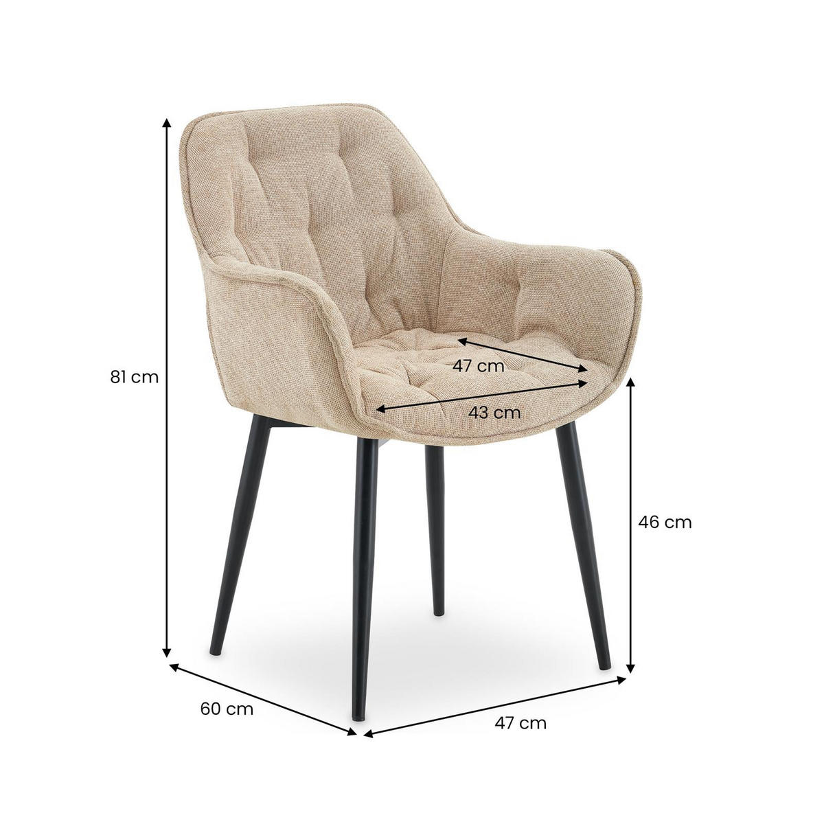ESSZIMMERSTÜHLE ARDEN 2er-Set beige - Beige, Textil (47/81/60cm) - IDIMEX