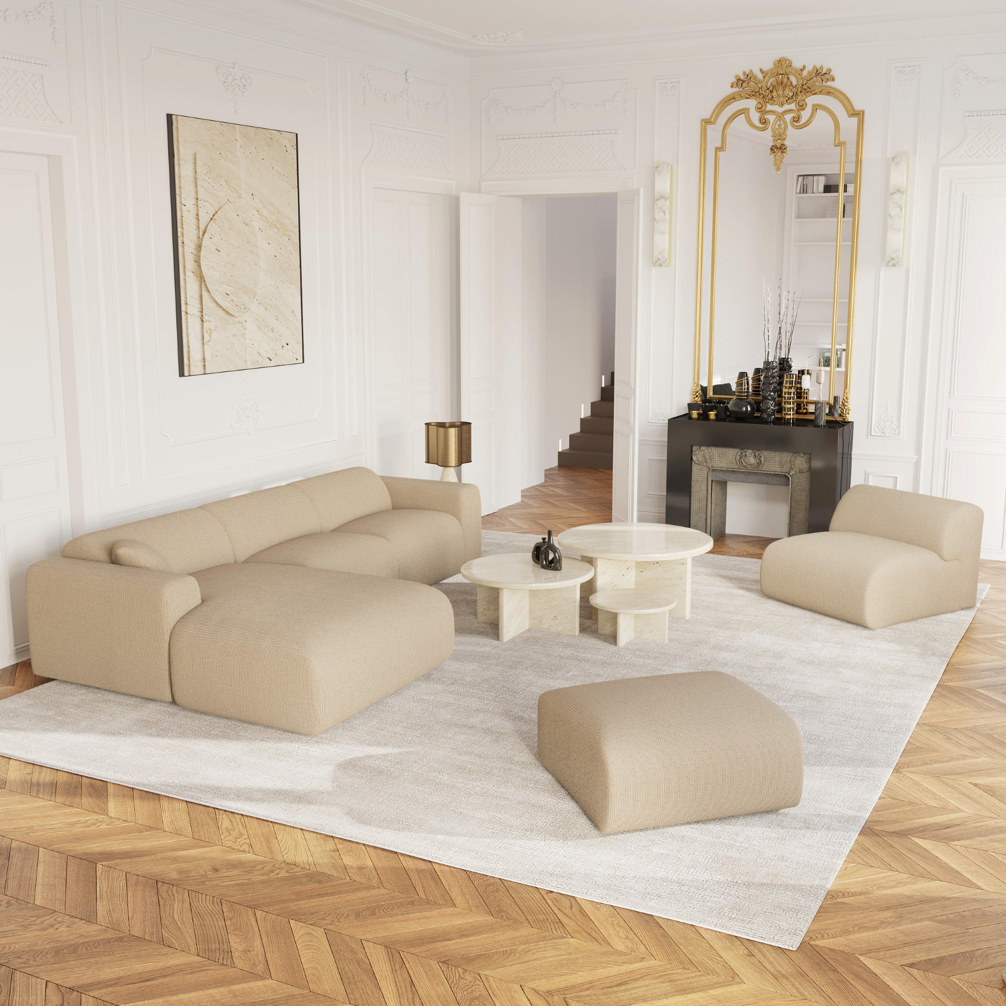 ECKSOFA LINKS Gerippter Samt Beige 280cm - Beige, Textil (280/165cm) - Sia Home