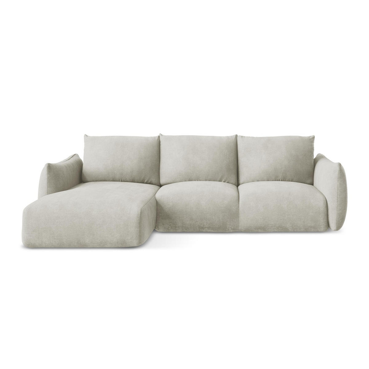 ECKSOFA mit Schlaffunktion links Chenille Stoff Creme - Perlmutt/Schwarz, Holzwerkstoff/Kunststoff (242/162cm) - LaMiaSofa