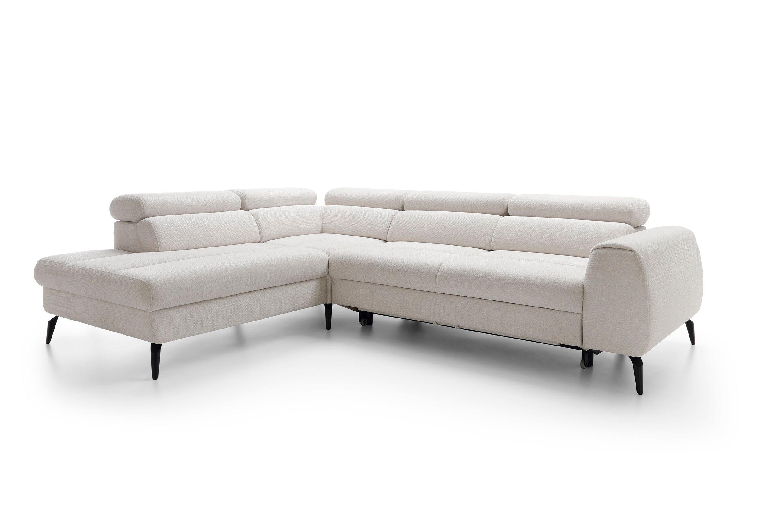 ECKSOFA NOTE Creme Chenille mit Schlaffunktion - Creme, Holz (271/216cm) - MASSENO