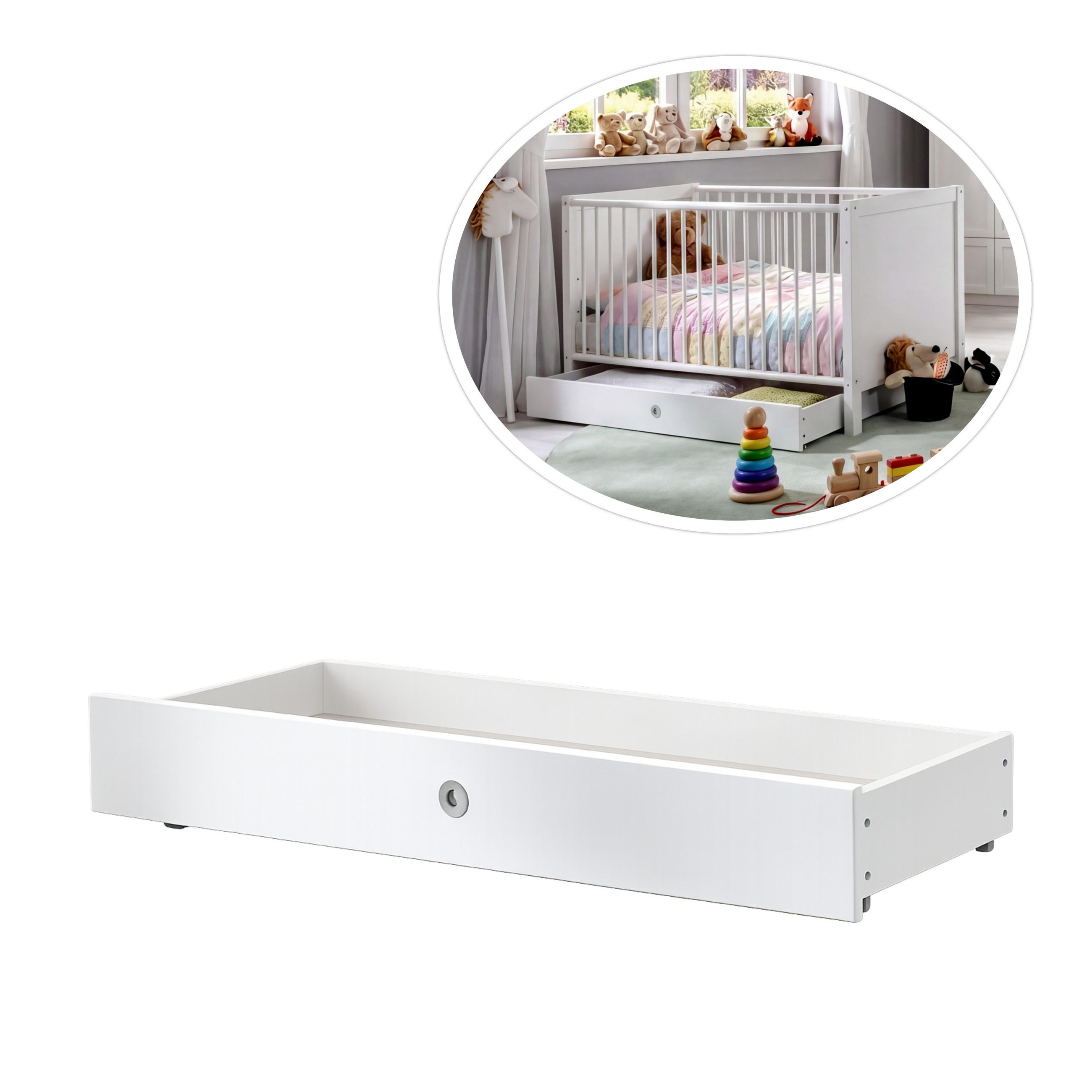 BABYZIMMER-ZUBEHÖR: Bettschubkasten für Babybett, Landhausstil Weiß / 22800-02 - Weiß, Holzwerkstoff/Metall - luma-home