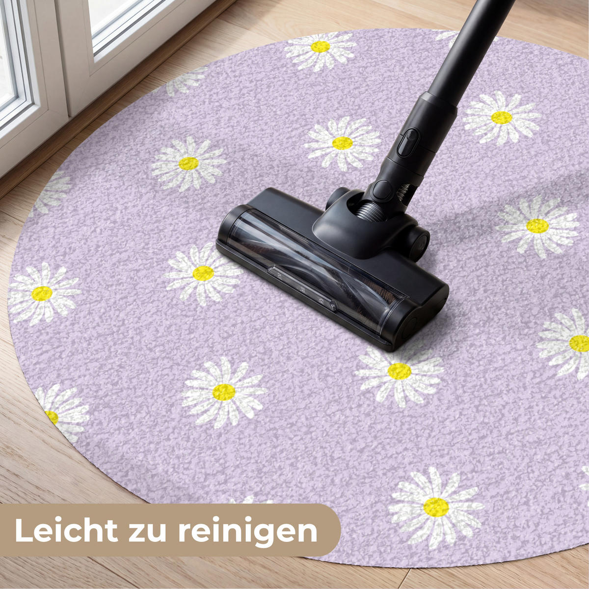 ROHOŽKA Sedmikrásky - pastelové - bílé - fialové - květiny 90x90 cm - šeříková, textil/umělá hmota (90/0.4cm) - MuchoWow