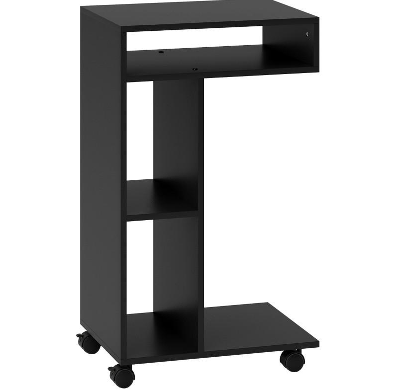 BEISTELLTISCH 40/30/69 cm mit 4 Rollen, 3 Fächern und C-Form aus Holz, Schwarz - Schwarz, Holz (30/40/69cm) - Redom