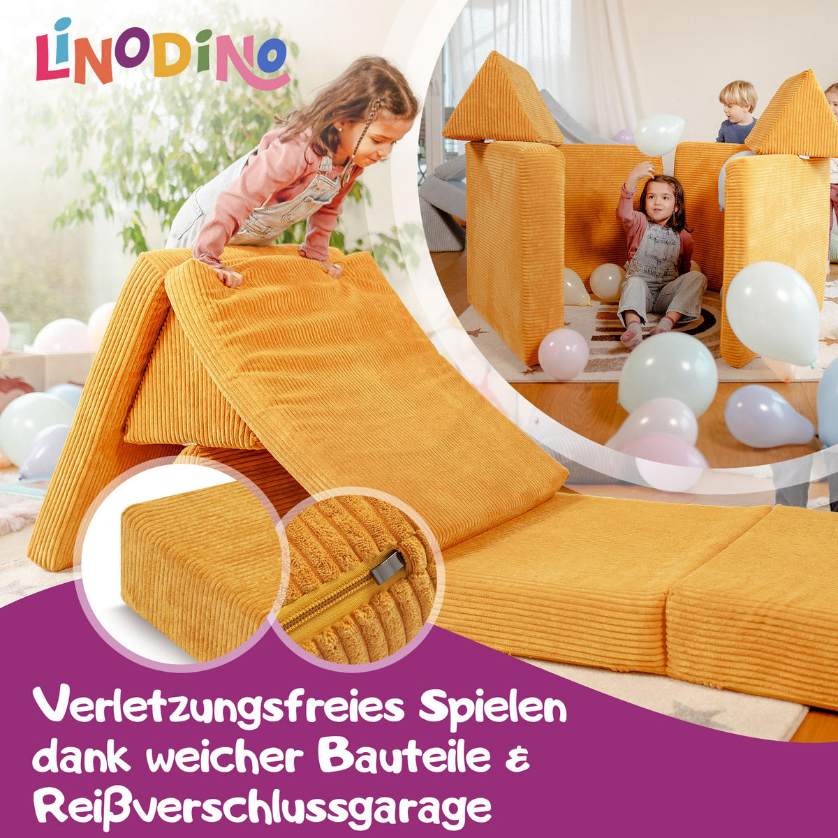 KINDERSOFA Spielparadies - Gelb, Textil (66/52/150cm) - Linodino