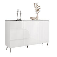 KOMMODE AURORA SILVER 3D – mit schrägen verchromten Beinen - Weiß Hochglanz/Silberfarben, Holzwerkstoff/Metall (140/90/40cm) - Lookway