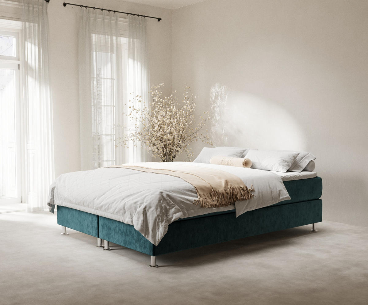 BOXSPRINGBETT Sub Türkisfarben 200/200 cm mit Latex-Topper - Türkis/Silberfarben, Holz/Holzwerkstoff (200/200cm) - Maison de Reve