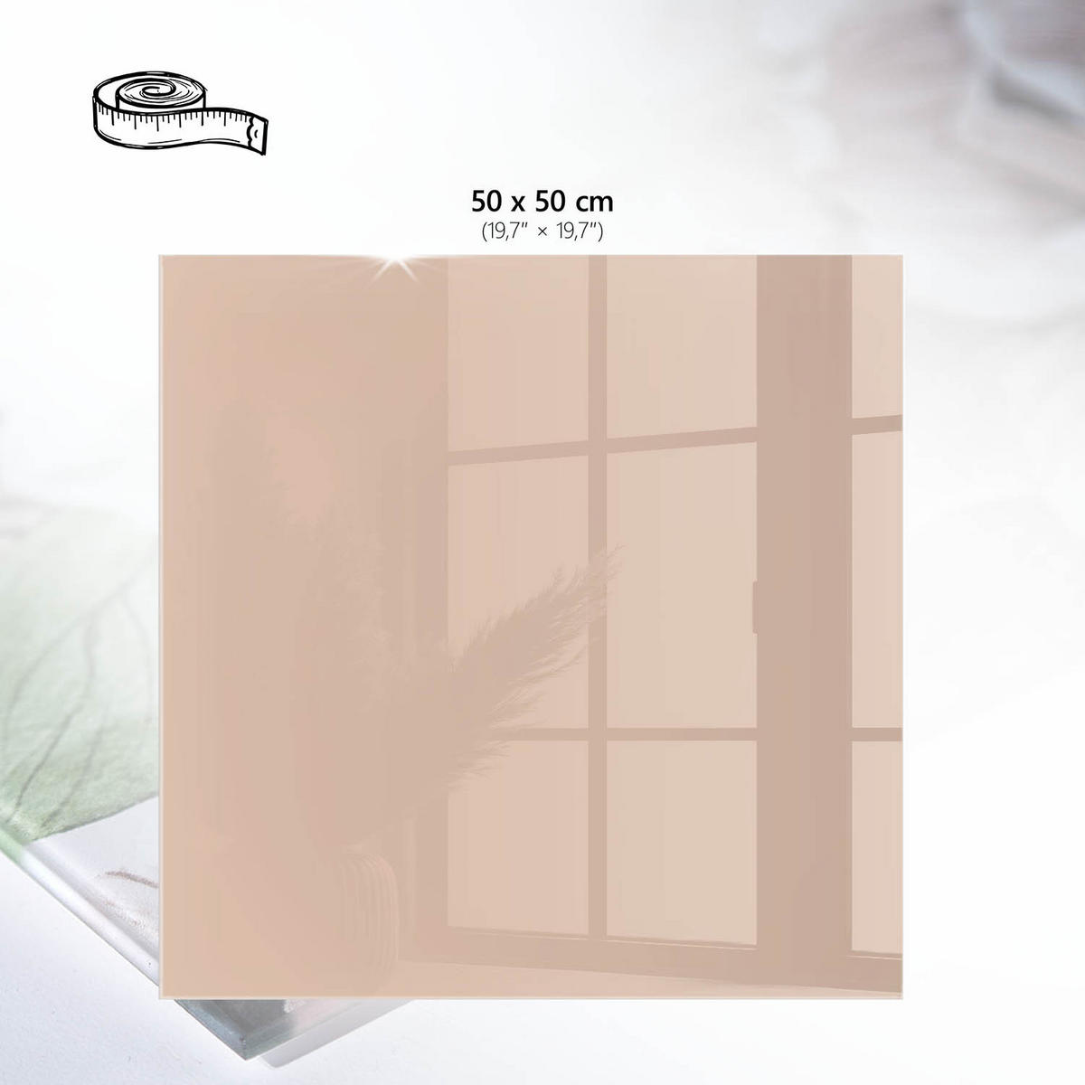 TISCHPLATTE 50x50 cm – Warmes Beige - Blau, Glas (50/50/0.4cm) - Wallfluent