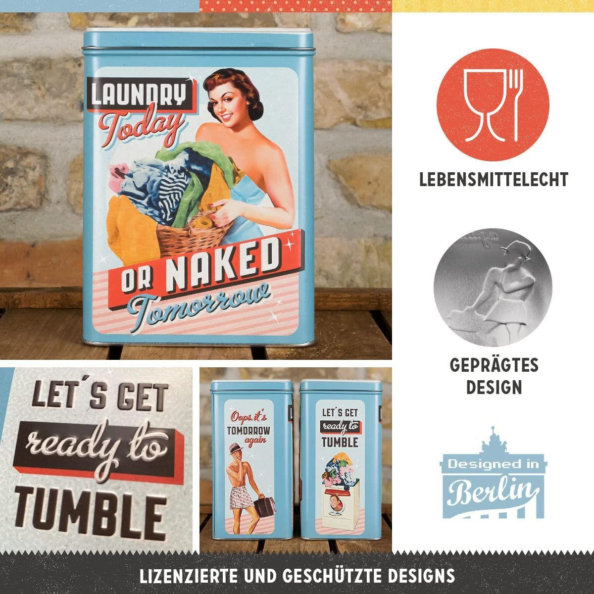 VORRATSDOSE L Laundry Today or Naked Tomorrow - Multicolor, Metall (14/20/10cm) - Nostalgic-Art