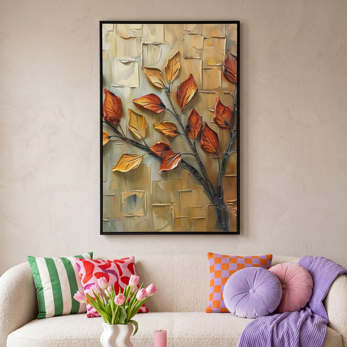 LEINWAND Bilder mit Rahmen - Baum - Abstrakt - Natur - Kunst - 80x120 - Goldfarben, Textil (80/120cm) - MuchoWow