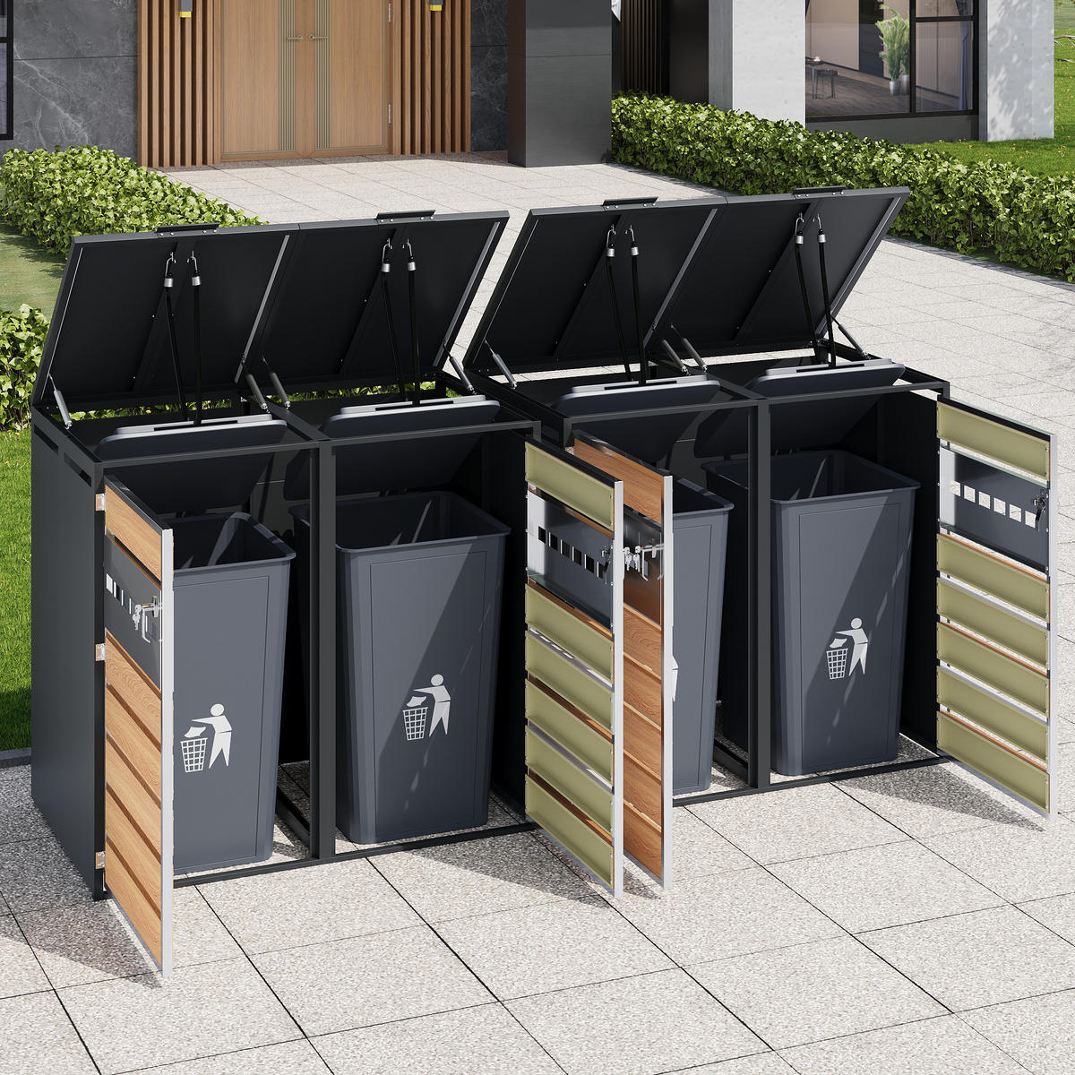 MÜLLTONNENBOX Zwei Türen Holzmaserung/Grau - Braun, Metall (132/118.5/80cm) - ComfortXL