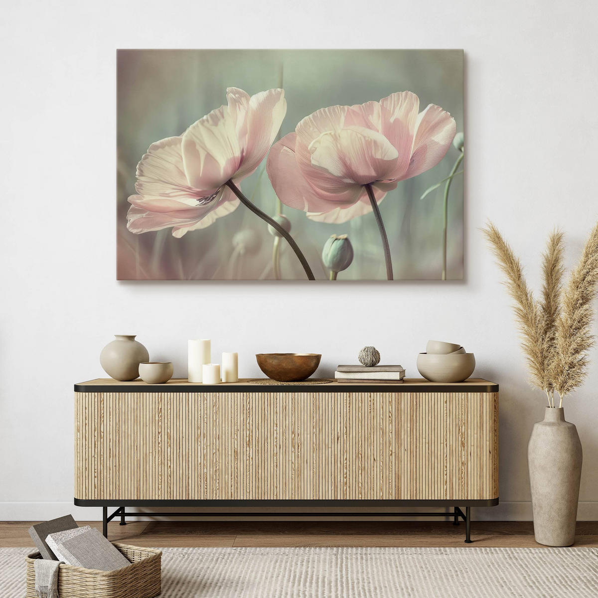 LEINWANDBILD für Wohnzimmer Blumen Tulpen Pflanzen Natur 90cm x 60cm - Blau/Beige, Textil (90/60cm) - Muralo