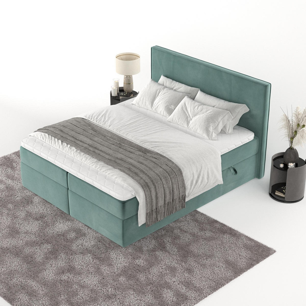 BOXBETT Nuvia 140/200 cm Türkis im Kronos Stoff - Türkis/Schwarz, Holz/Holzwerkstoff (140/200cm) - AltaBeds