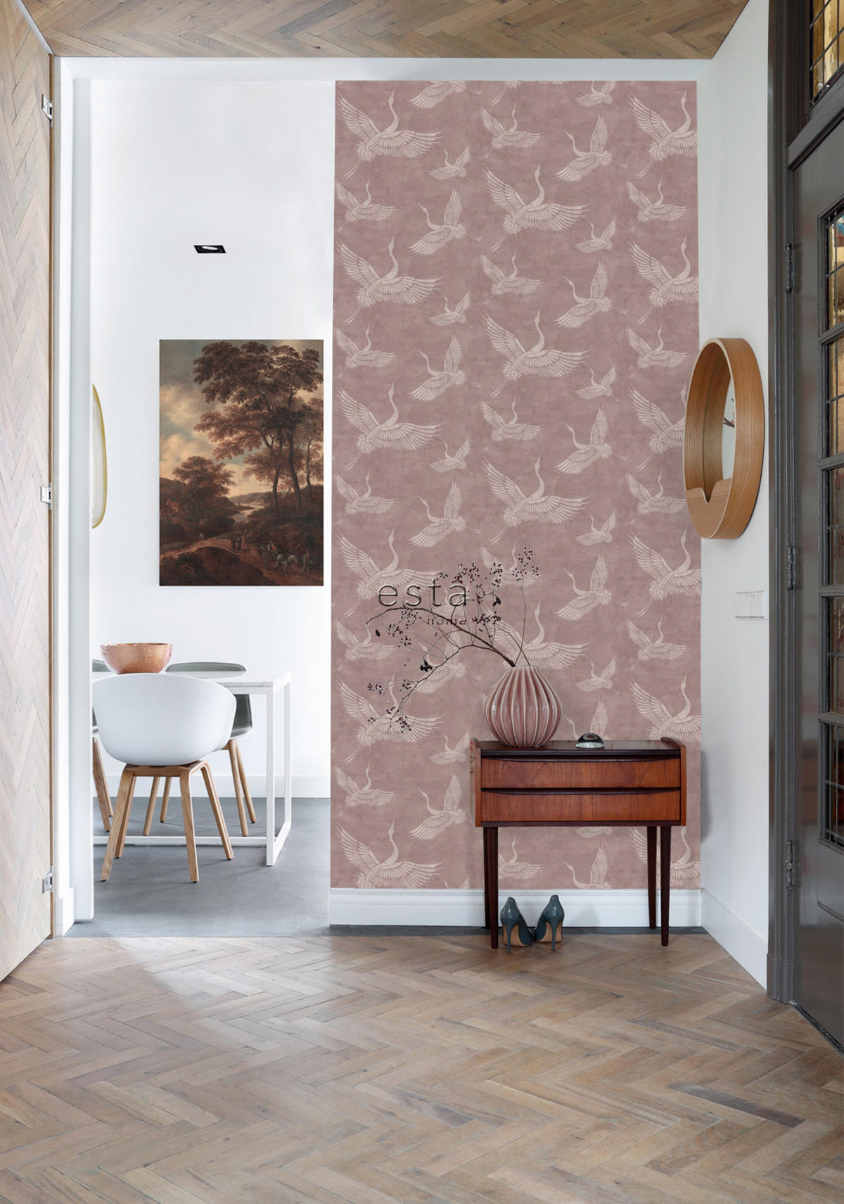 TAPETE Kraniche 50 x 900 cm - Pink, Papier (50/900cm) - ESTAhome