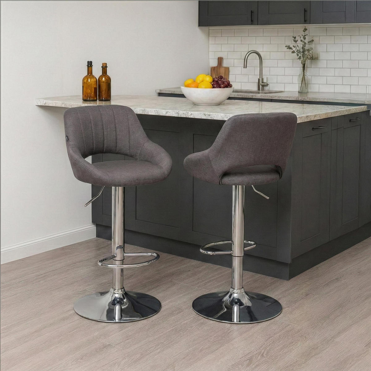 BARHOCKER Stoff Dunkelgrau - Chromfarben/Dunkelgrau, Textil/Metall (47/85/48cm) - CLP