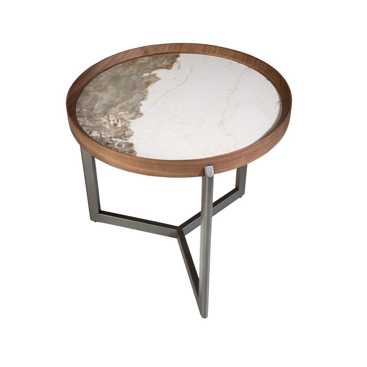 ECKTISCH Runder Couchtisch aus Porzellanmarmor, Walnuss und dunklem Metallstahl Ø62/56 cm - Walnussfarben/Weiß, Holz (62/62/56cm) - ANGEL CERDA