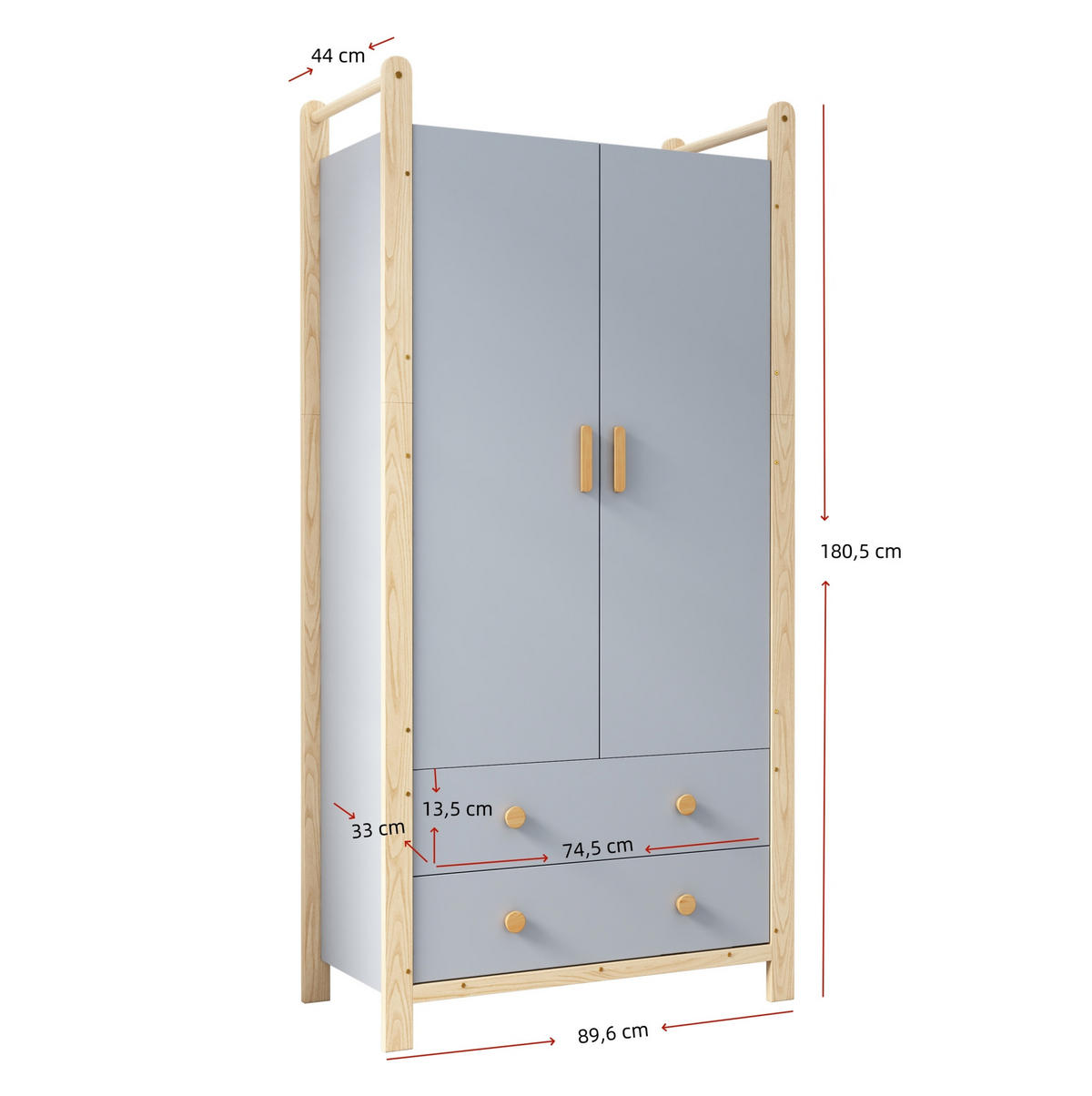 KLEIDERSCHRANK 89,6/44/180,5 cm blau/khaki aus Holzwerkstoff und Kiefer mit Kleiderstange und 2 Schubladen - Blau, Holzwerkstoff (44/180.5/89.6cm) - OKWISH