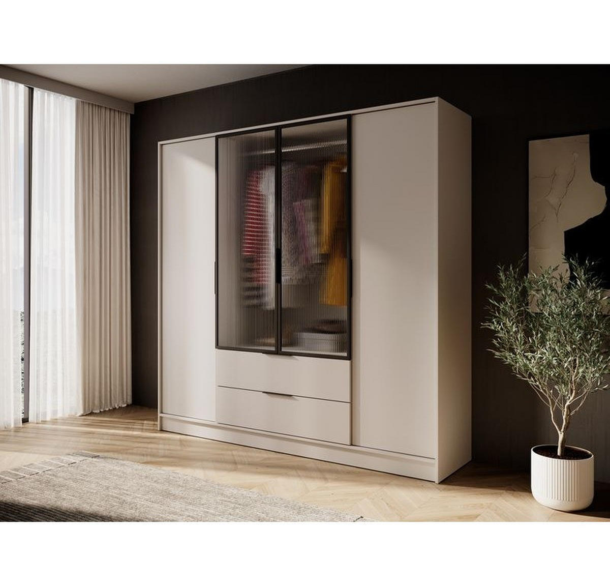 KLEIDERSCHRANK – 206 cm – Kelly – Kaschmir – KS-GEN0287 - Kaschmir, Holzwerkstoff (206/200/51cm) - hi-markt