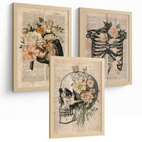 POSTER Set aus 3 Anatomie Mensch Drucke und Wandbilder mit Leber Rippen und Schädel Retro Floraler Stil Medizinische Wanddekoration Größe Rahmenlos A3 - Klar, Papier (29.7/42/3cm) - Nacnic