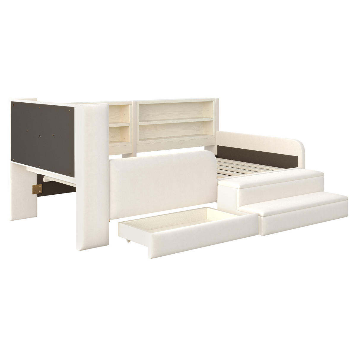 POLSTERBETT 90*200 cm mit LED, USB und Schublade, Beige - Beige, Textil (90/200cm) - FLIEKS