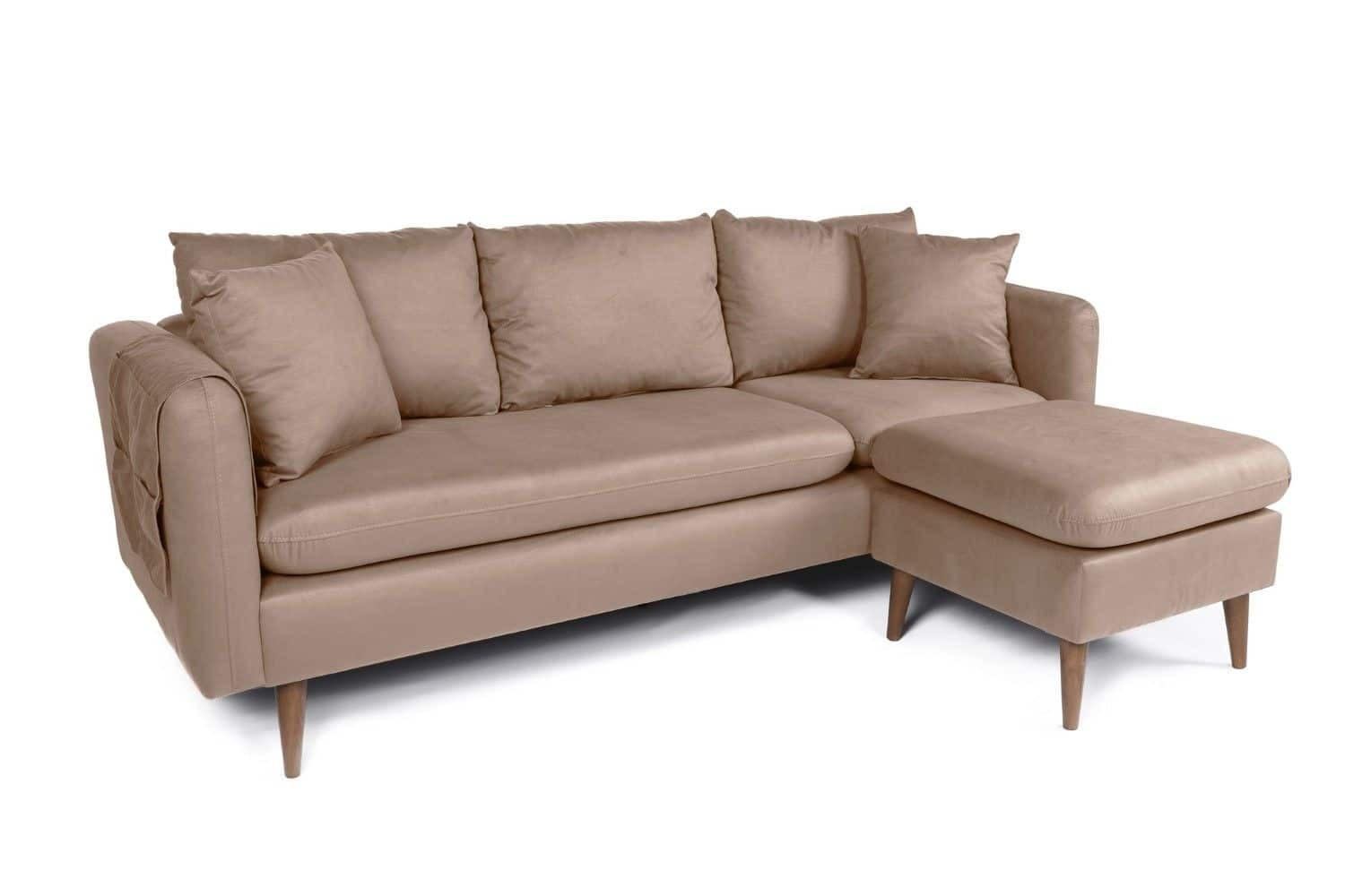 ECKSOFA kompakt, Gesamtbreite 215 cm, perfekt für kleine Räume - Nussbaumfarben/Braun, Holz/Textil (145/215cm) - myHomelando