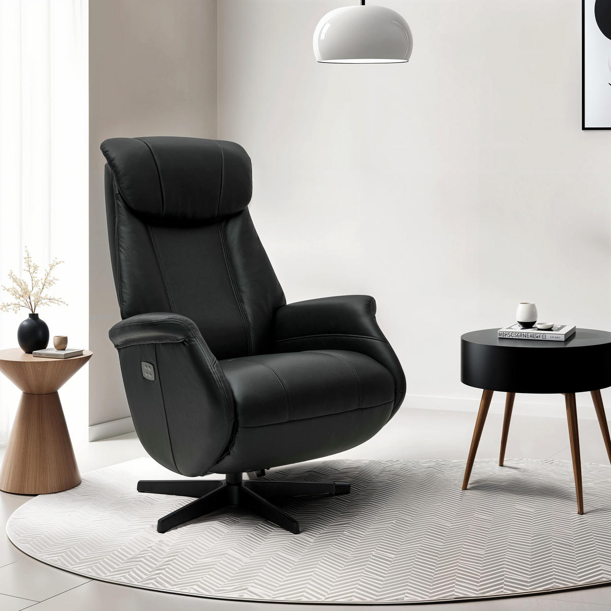 RELAXSESSEL Echtleder Schwarz - Schwarz, Leder/Metall (76/115/83cm) - Furnhouse