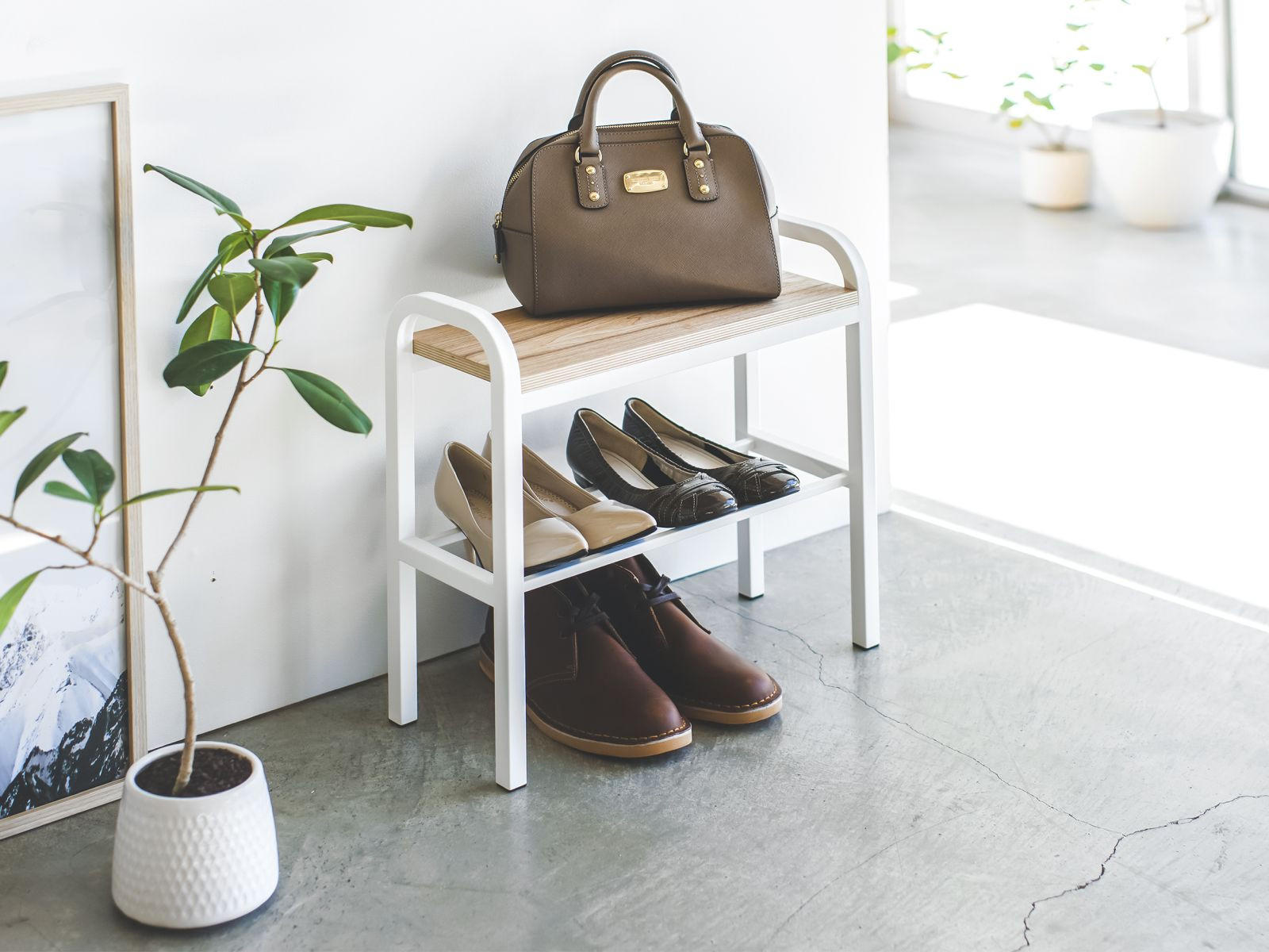 SCHUHREGAL Tower weiß 48/46/19 cm mit Ablage - Weiß, Holz/Metall (19/46/48cm) - Yamazaki