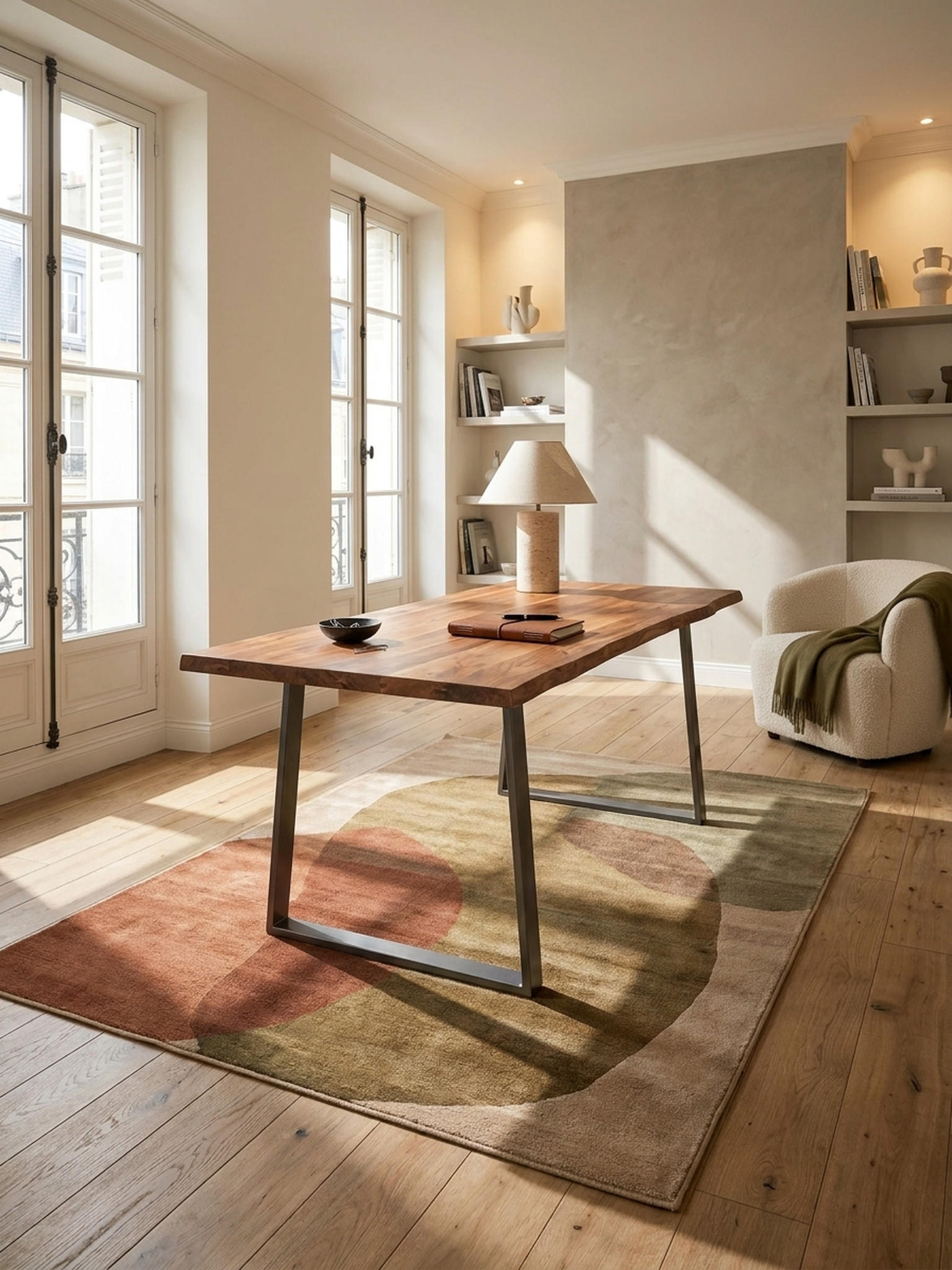 SCHREIBTISCH Massivholz Baumkante mit Trapezgestell, Akazie 140x80x76 cm - Silberfarben/Akaziefarben, Holz/Metall (140/80/76cm) - KADIMA DESIGN