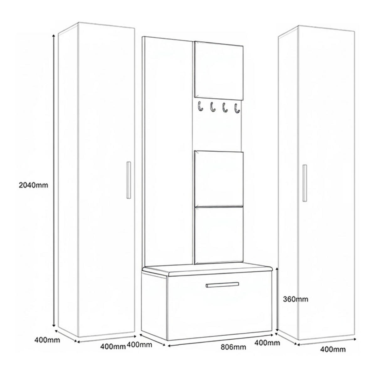 GARDEROBENSCHRANK MODULO 160,6/204/40 cm Modern Garderobe-Set Grau - Grau, Holzwerkstoff (160.6/204/40cm) - MASSENO