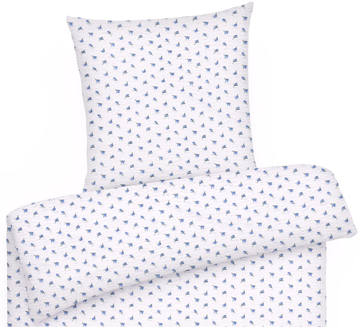SEERSUCKER-BETTWÄSCHE 135x200 geblümt Sommer Bettbezug Bügelfrei aus 100% Baumwolle, Bettbezüge Blumen Rosen Muster Blau - Weiß, Textil (135/200cm) - Carpe Sonno