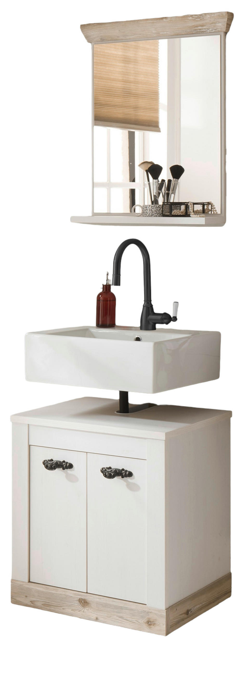 BADKOMBINATION Pinie weiß, Oslo Pinie Landhaus, Badmöbel Set 2-teilig, 60 x 200 cm - Weiß/Pinienfarben, Holzwerkstoff/Metall (60/200/46cm) - Furn.Design